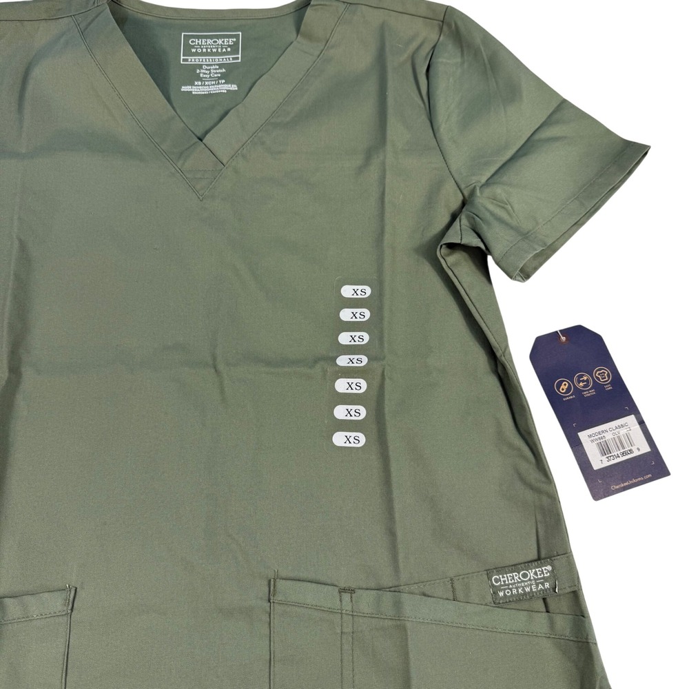 Cherokee Workwear Professionals Women's‎ Olive Green V-Neck Scrub Top XS NWT